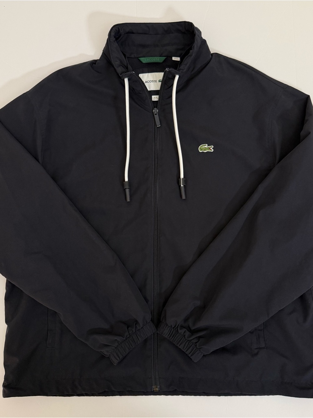 Lacoste Black Lined Full Zip Lightweight Jacket Detachable Hood Men’s Medium